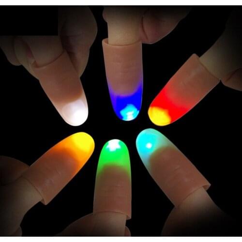 2pcs/set Magic Light up Finger Trick LED Finger Lamp Red Green White Blue Yellow Light green Thumbs Light Fake Finger Prank toy