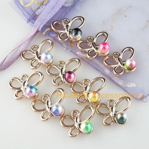 30 New Animal Charms Colored Acrylic KC Gold Plated Butterfly Pendants 14x19mm