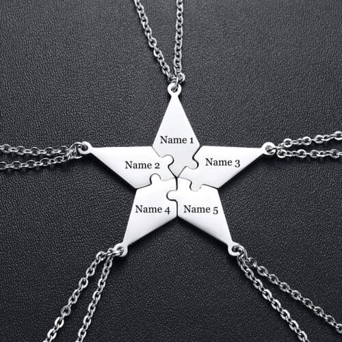 5 PCS/Set BFF Puzzle Pendant Necklace for Best Friends Sisters Brothers Personalize Name Custom BFF Necklaces Gifts
