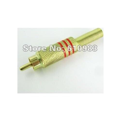 5 pieces/lot) Wholesale Red color RCA plug goldplated straight connector for cable 6.8mm