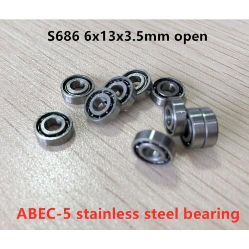 50pcs/lot ABEC-5 S686 6*13*3.5 open stainless steel deep groove ball bearing 6x13x3.5mm Open