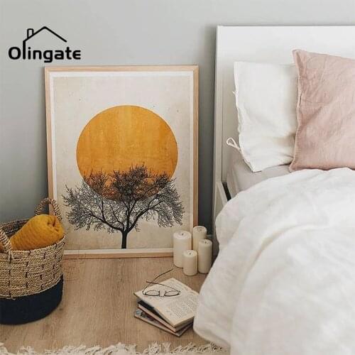 Abstract Setting Sun Tree Canvas Poster Nordic Landscape Picture Print One Piece Wall Art Home Decor for Living Drawing Room