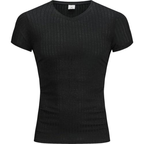 Running V-Neck Short-Sleeved T-Shirt Men Fitness Slim Sports Striped Fashion Tops Summer Knitwear Workout Clothes Mens Clothing