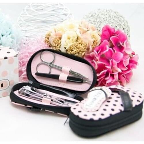 Free shipping150pcs/lot Nail Care --"Pink Polka Flip Flop" Four Pedicure Set Manicure Set Wedding Gift