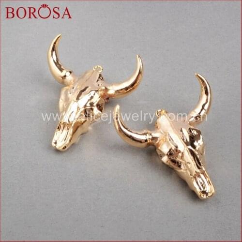 BOROSA 5pcs Full Gold Color Longhorn Resin Horn Cattle Bull Drusy Pendant for Necklace High Quality Fashion Jewelry G0843