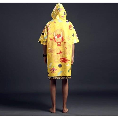 Hiturbo microfiber beach poncho towel golden dragon robe water absorbent quick dry for swimming diving
