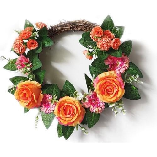 Artificial Rattan Wreath 45cm Large Flowers Door Wall Window Hanging Garland Rattan Decor Ring Home Christmas Wedding Decoration