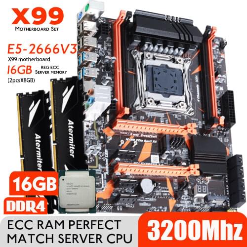 Atermiter X99 D4 DDR4 Motherboard Set with Xeon E5 2678 V3 LGA2011-3 CPU 2pcs X 8GB = 16GB 3200MHz DDR4 PC4 REG ECC RAM Memory