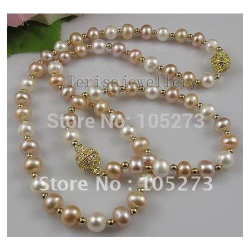 Pearl jewelry set AA 8-9MM White pink purple color Genuine Freshwater pearl womans jewelry Free shipping