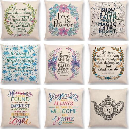 Colorful Decorative Letters Flower Leaves Short Sentences Proverb Meaningful Words Cushion Cover Decor Sofa Throw Pillow Case