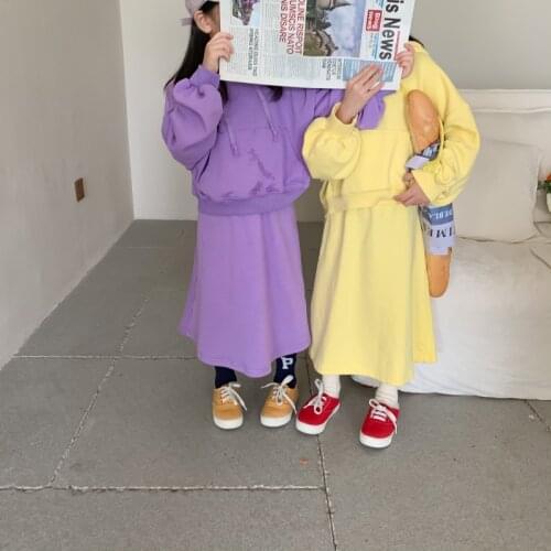 MILANCEL 2021 Autumn New Kids Clothes Set Girls Sweatshirts Suits Solid Hoodie And Skirt 2 Pcs Girl Outfit