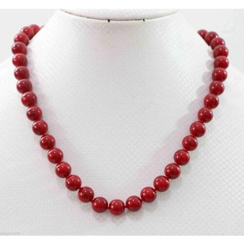 Fashion Red Coral Stone Round Beads 10mm Jewelry Necklace