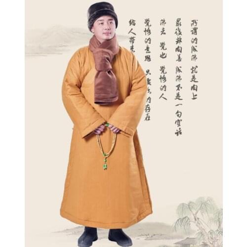 Men buddhist monk Robes Shaolin Long Winter Cotton Winter clothing Zen gown