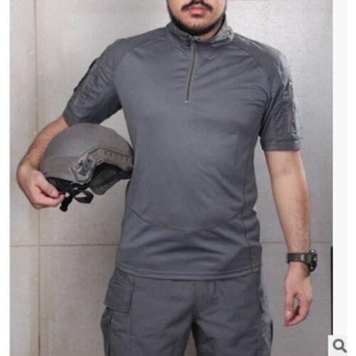 Summer Men Camouflage Tactical Combat Pullover Short Sleeve Shirt Outdoor Sport Hunting Breathable Fast dry Stand Collar T Shirt