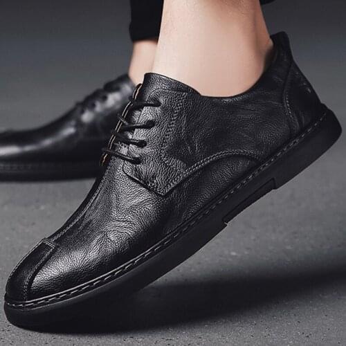 Spring Autumn New Men Leather Shoes Breathable Lace-up Business Men Shoes Comfortable Casual Flat Shoes For Men Zapatos Hombre
