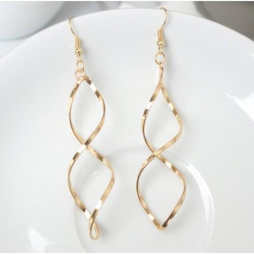 New Fashion Double Loop Drop Earrings For Women Long Wave Dangle Earrings High Quality Statement Wedding Jewelry Wholesale