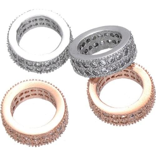 Update Double Rows Micro Pave Zircon Bead DIY Big Hole Metal Beads Spacer Murano Bead Charm Fit For Charms Bracelet 5pcs CHF128