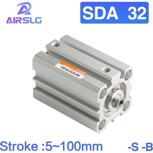 AIRTAC Type SDA SDA32 5-100mm Stroke -S -B Bore 32MM Air pneumatic cylinder double acting compact cylinder female/male thread