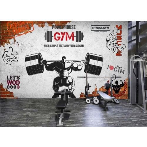 Custom murals wallpaper for walls 3 d Gym mural Retro brick wall muscle sports fitness club image wall background decorative