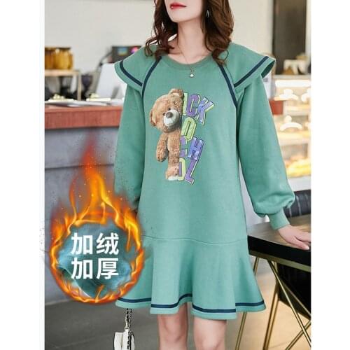 Plus Size Velvet Thickening Bear Pullover Women Dresses Hoodie Autumn Winter Korean Style Loose Internet Hot Lady Clothing