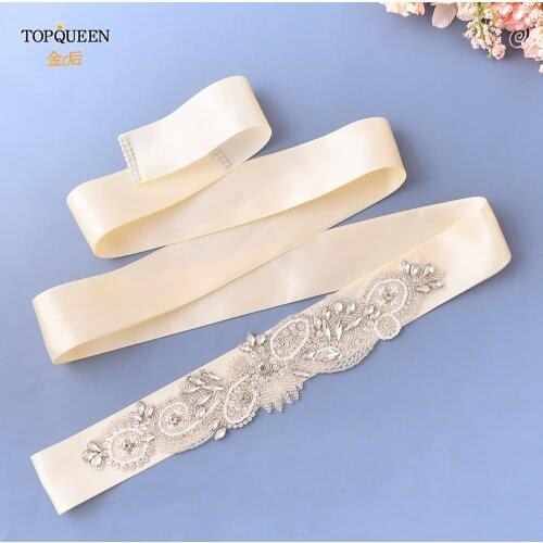 TOPQUEEN S280 Elegant Crystals Rhinestones Belts Evening Party Sash Wedding Accessories Beaded Belts for Women Formal Dresses