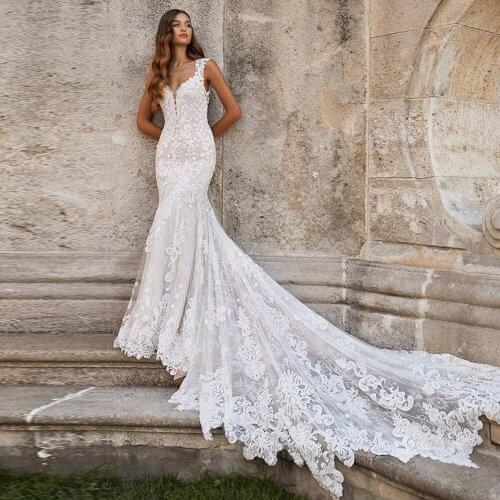 Robes De Mariage Tulle Mermaid Wedding Dress Illusion Back Hochzeitskleid Off the Shoulder Vestido De Noiva Sereia Bridal Gown