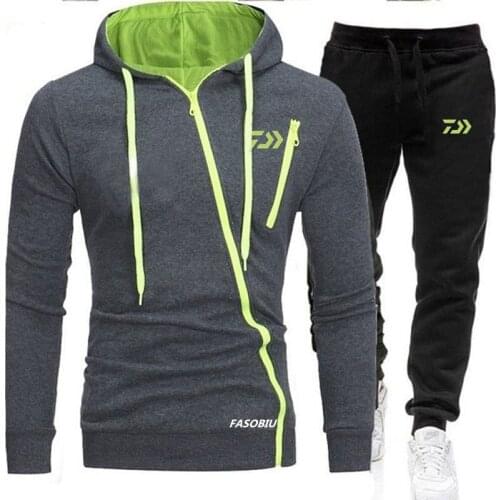 2021 Tracksuit Men Two Pieces Set DAIWA Fishing Hoodies +pants Sweatshirt Zipper Sportswear Men Sport Mens Fishing Clothing