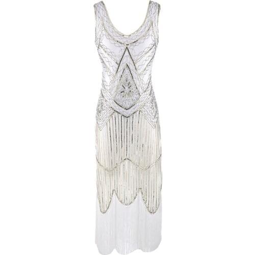 Vintage Dress Womens Vintage 1920s Sequin Beaded Tassels Dress Party Night Flapper Gown Dresses