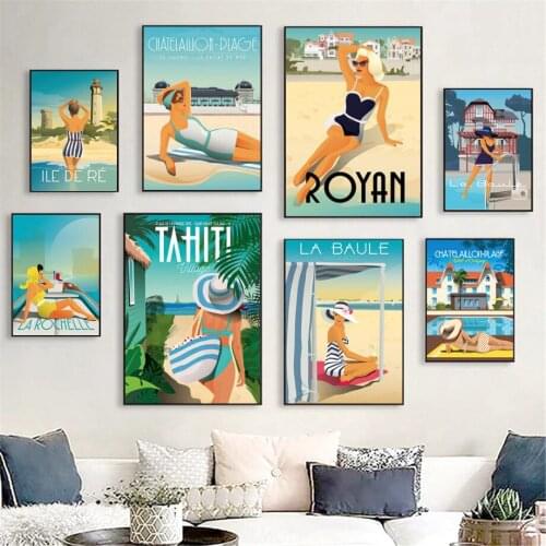 Tropical Beach Woman Abstract Wall Art Canvas Painting Nordic Posters Aesthetic And Prints Wall Pictures For Living Room Decor