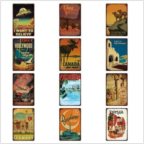 Vintage City Travel Metal Sign Home Decoration Iron Painting Bar Pub Wall Art Retro Tin Poster 20x30cm