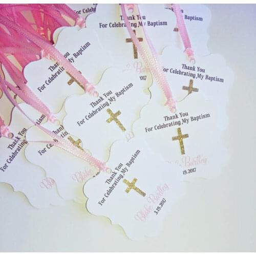 Personalize text glitter cross First Communion thank you baptism christening gifts tags Candy Sweetie Guest Labels booking Cards