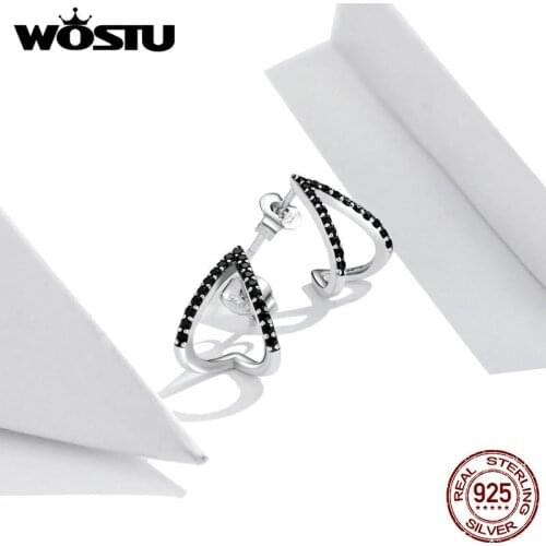Wostu Simple Oxidized Geometry Stud Earrings for Women 925 Sterling Silver Ear Pins Jewelry 2020 New Design Brincos SCE924