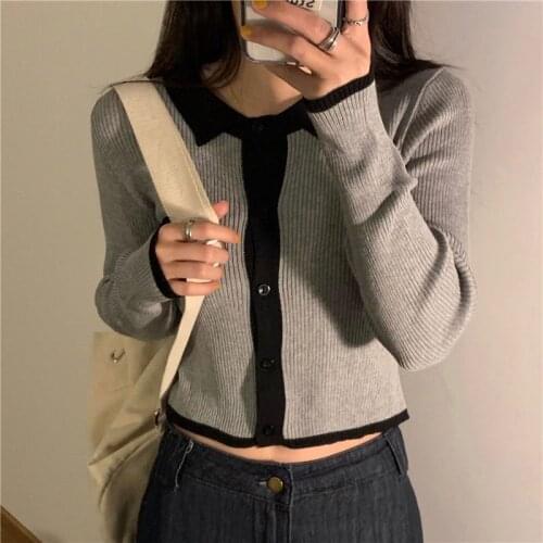 Woman Sweaters Cardigan Womens Woolen Sweater Winter Polo Collar Top Short Spring and Autumn Slim-Fit Cardigan Coat