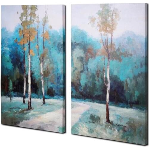 2 Panel Canvas Forest Oil Painting Trees Hd Wall Art Home Decoration Poster HD Prints Modular Pictures for Living Room Framework