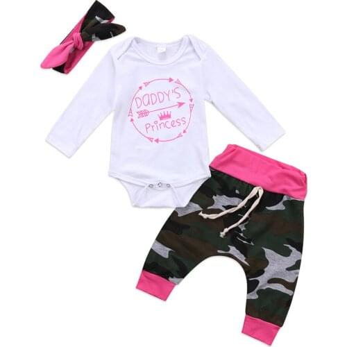 Princess Baby Girls Outfit Clothes Set Bodysuit Long Sleeve Pants Cotton Cute Headband Cotton 3pcs Clothing Set