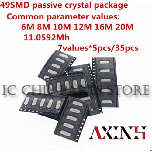 35pcs SMD 49SMD passive crystal package 6M 8M 10M 12M 16M 20M 11.0592Mh 7 kinds of common parameter values 5pcs each/one package
