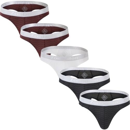 Mens Thongs Underwear Sexy Bikini Briefs Jockstrap T-back G-strings Breathable Soft Mankini 5 Pack