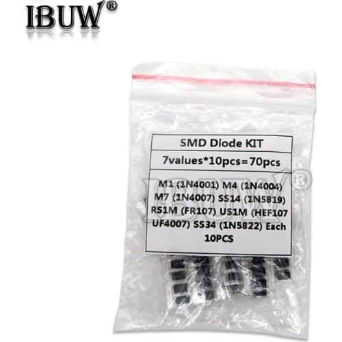 7 kinds*10PCS=70PCS/lot SMD diode package / M1 (1N4001) / M4 (1N4004) / M7 (1N4007)/ SS14 US1M RS1M SS34 KIT