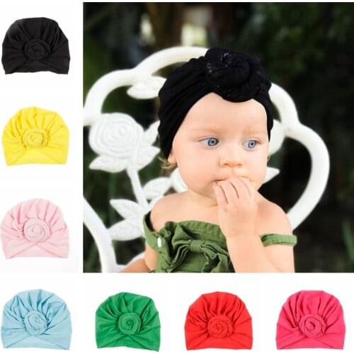 8 Colors Newborn Kids Rose Flower Soft Cotton Blend Hat Caps Fashion Clothes Accessories Birthday Gift