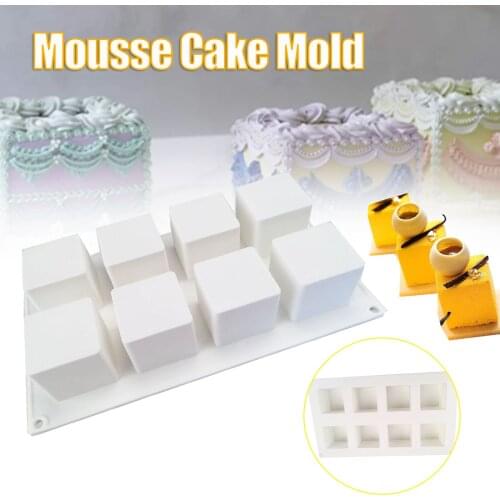 8 Cells Square-Shape Cake Moulds Silicone Mold Mousse Ice Cream Chocolate Dessert Bakeware Pastrys _WK