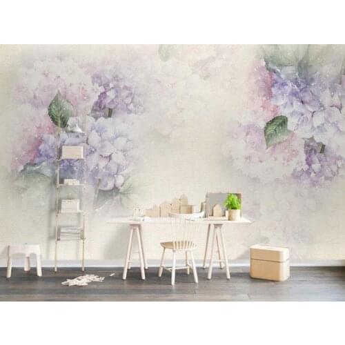 Bacal Custom wallpaper Living Room Background 3D Wallpaper Purple Hydrangea Leaf Butterfly Photo mural 3D Wallpapers