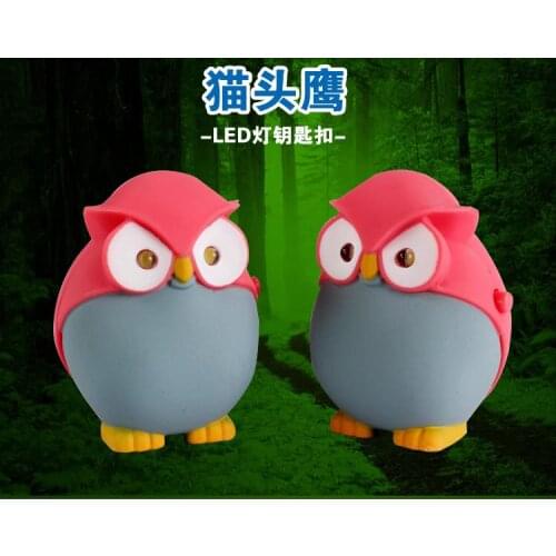 FREE SHIPPPING BY DHL 200pcs/lot 2015 Plastic LED 3D Red Owl Keychains with Sound Novelty Animal Keyrings for Children