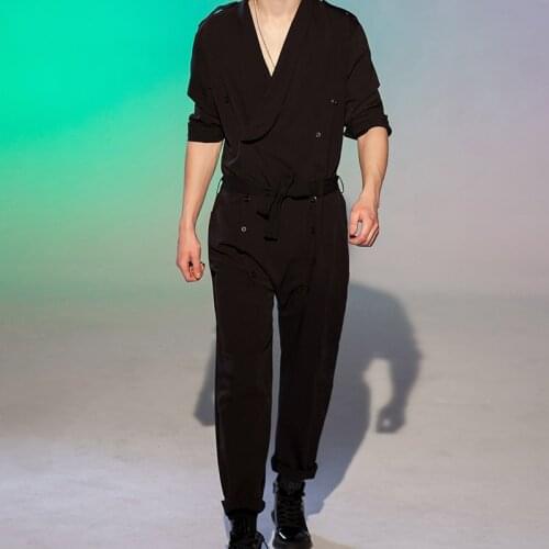 European and American large casual jumpsuit loose jumpsuit fall / Winter Trend Mens jumpsuit mens jumpsuit hair stylist jumpsu