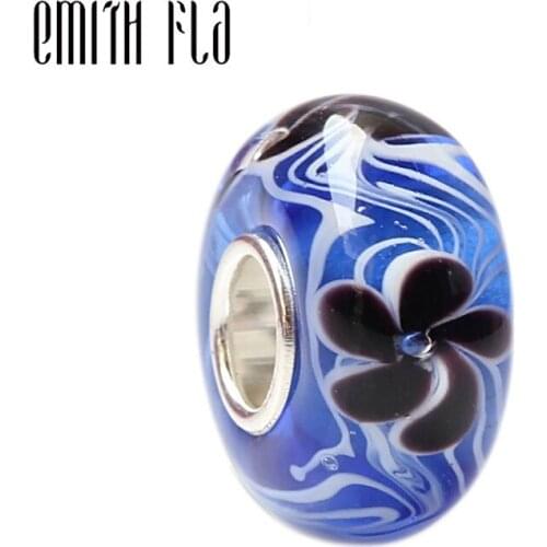 Emith Fla 100% 925 Sterling Silver Large Hole Flowers Charm Bead Fit European Bracelet Bangle Jewelry DIY Accessories