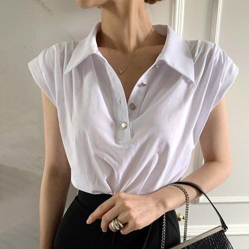 Korea Chic Summer Simple Temperament Small Single-Breasted Loose and Versatile Shoulder Pad Sleeveless Knitted T-Shirt Women