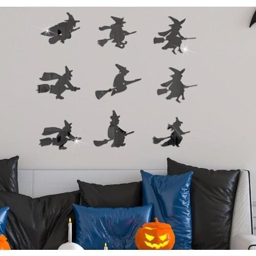Halloween Witch Acrylic Mirror Wall Stickers 3D DIY Self-adhesive Wall Sticker Bar Haunted House Home Decor Halloween Decoration