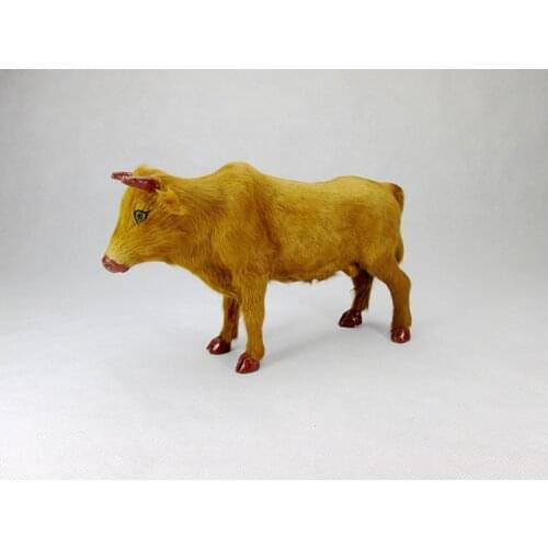 Simulation cute yellow cattle 23x7x16cm model polyethylene&furs cattle model home decoration props ,model gift d453