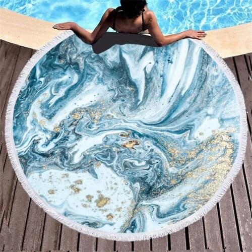 Fashion Marble Pattern Summer Round Beach Towel With Drawstring Storage Bag Sports Bath Shower Towels With Tassel Toalla Playa