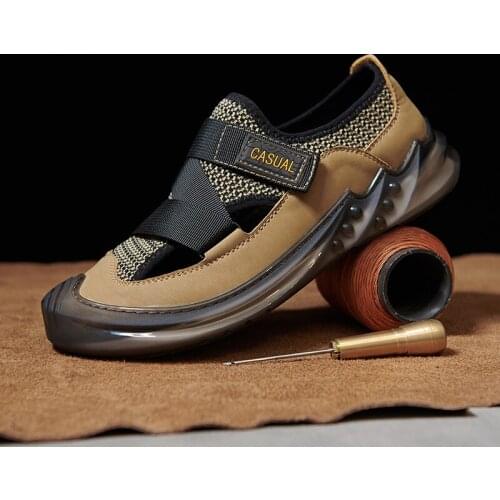 Men Casual Shoes Leather Handmade Mens Sandals Breathable Hollow Out Summer Shoes Man Sandals Summer Outdoor Shoes Male Loafers