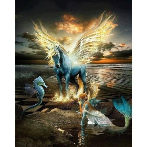 DIY Painting By Numbers Mermaid Kit Oil Picture By Numbers Wings Horse Scenery Wall Art Canvas Painting Home Decoration Gift